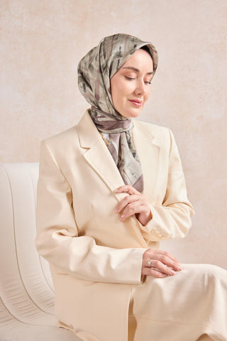 Twill İpek Flow Lines Eşarp Soluk Mürdüm 90x90 - Twill İpek Eşarp - | Silk Home