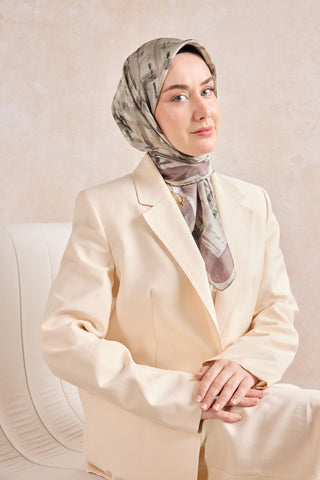 Twill İpek Flow Lines Eşarp Soluk Mürdüm 90x90 - Twill İpek Eşarp - | Silk Home