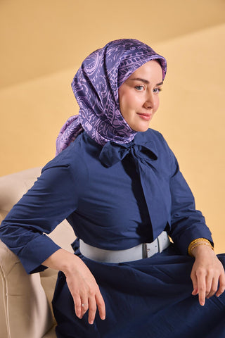 Twill İpek Mandala Eşarp Koyu Mor 90x90
