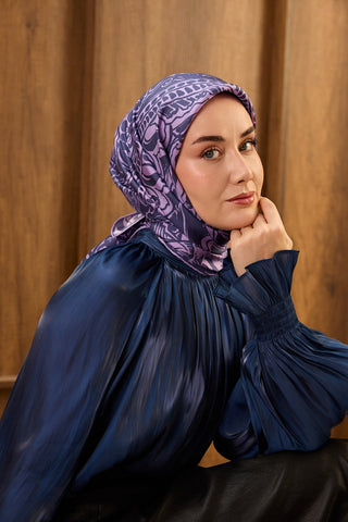 Twill İpek Mandala Eşarp Koyu Mor 90x90