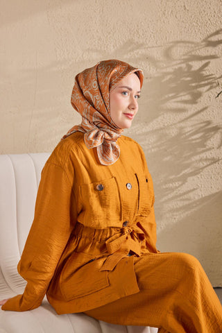 Twill İpek Mandala Eşarp Koyu Turuncu 90x90