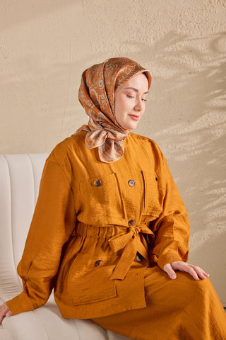 Twill İpek Mandala Eşarp Koyu Turuncu 90x90