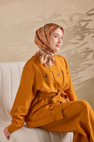 Twill İpek Mandala Eşarp Koyu Turuncu 90x90
