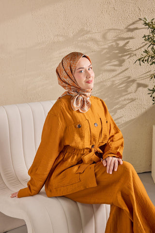 Twill İpek Mandala Eşarp Koyu Turuncu 90x90