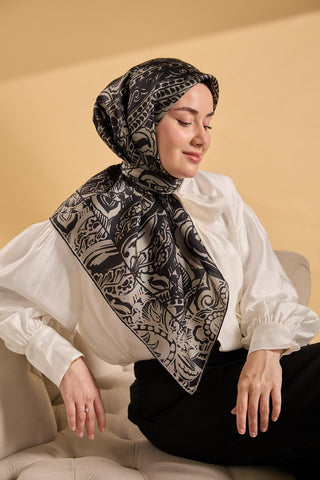 Twill İpek Mandala Eşarp Küf Yeşili 90x90