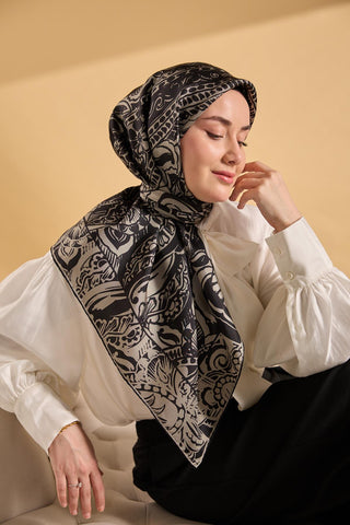 Twill İpek Mandala Eşarp Küf Yeşili 90x90