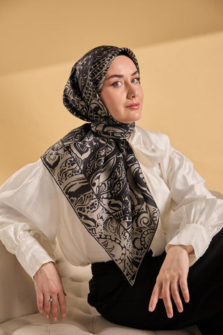 Twill İpek Mandala Eşarp Küf Yeşili 90x90