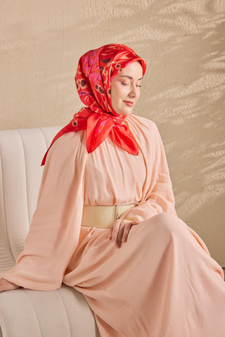 Twill İpek Mercan Eşarp Bayrak Kırmızı 90x90 - Twill İpek Eşarp - | Silk Home