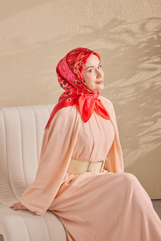 Twill İpek Mercan Eşarp Bayrak Kırmızı 90x90 - Twill İpek Eşarp - | Silk Home