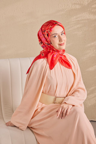 Twill İpek Mercan Eşarp Bayrak Kırmızı 90x90 - Twill İpek Eşarp - | Silk Home