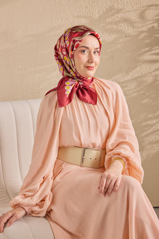 Twill İpek Mercan Eşarp Bordo 90x90 - Twill İpek Eşarp - | Silk Home