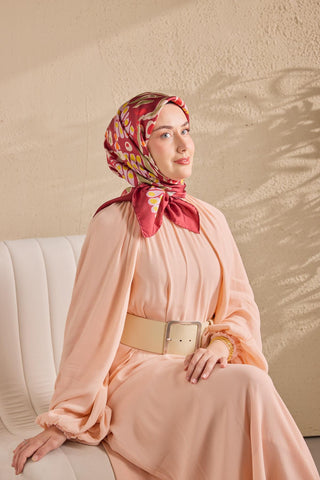 Twill İpek Mercan Eşarp Bordo 90x90 - Twill İpek Eşarp - | Silk Home