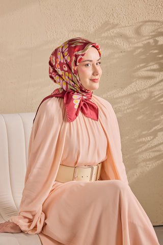 Twill İpek Mercan Eşarp Bordo 90x90 - Twill İpek Eşarp - | Silk Home