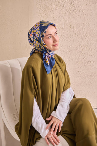Twill İpek Mercan Eşarp Gece Mavisi 90x90 - Twill İpek Eşarp - | Silk Home