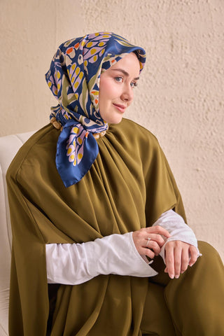Twill İpek Mercan Eşarp Gece Mavisi 90x90 - Twill İpek Eşarp - | Silk Home