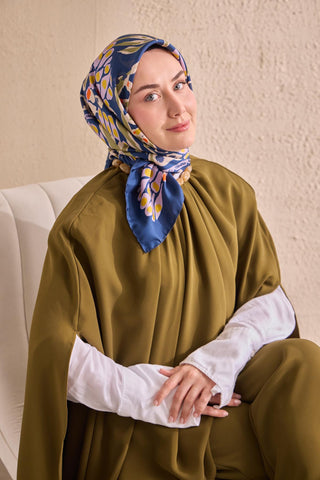 Twill İpek Mercan Eşarp Gece Mavisi 90x90 - Twill İpek Eşarp - | Silk Home