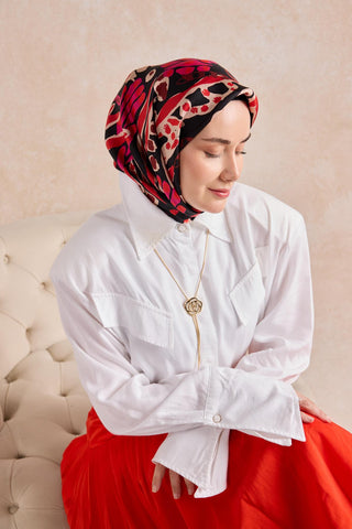 Twill İpek Mercan Eşarp Kırmızı 90x90 - Twill İpek Eşarp - | Silk Home