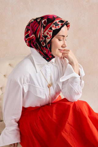 Twill İpek Mercan Eşarp Kırmızı 90x90 - Twill İpek Eşarp - | Silk Home