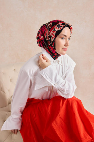 Twill İpek Mercan Eşarp Kırmızı 90x90 - Twill İpek Eşarp - | Silk Home