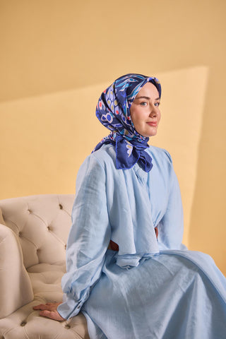 Twill İpek Mercan Eşarp Koyu Mavi 90x90 - Twill İpek Eşarp - | Silk Home