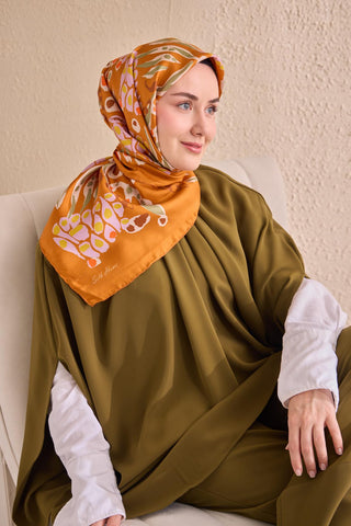 Twill İpek Mercan Eşarp Koyu Turuncu 90x90 - Twill İpek Eşarp - | Silk Home
