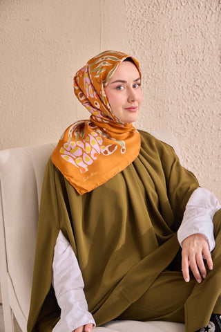 Twill İpek Mercan Eşarp Koyu Turuncu 90x90 - Twill İpek Eşarp - | Silk Home
