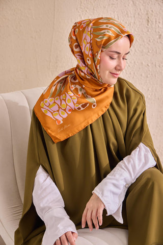 Twill İpek Mercan Eşarp Koyu Turuncu 90x90 - Twill İpek Eşarp - | Silk Home