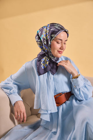 Twill İpek Mercan Eşarp Lacivert 90x90 - Twill İpek Eşarp - | Silk Home