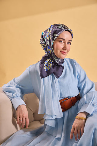 Twill İpek Mercan Eşarp Lacivert 90x90 - Twill İpek Eşarp - | Silk Home
