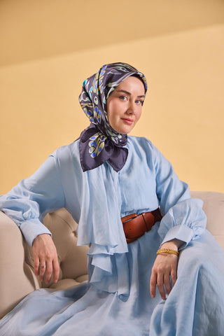 Twill İpek Mercan Eşarp Lacivert 90x90 - Twill İpek Eşarp - | Silk Home