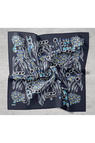 Twill İpek Mercan Eşarp Lacivert 90x90 - Twill İpek Eşarp - | Silk Home