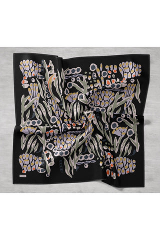 Twill İpek Mercan Eşarp Siyah 90x90 - Twill İpek Eşarp - | Silk Home
