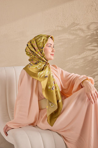 Twill İpek Mercan Eşarp Yağ Yeşili 90x90 - Twill İpek Eşarp - | Silk Home