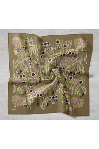 Twill İpek Mercan Eşarp Yağ Yeşili 90x90 - Twill İpek Eşarp - | Silk Home