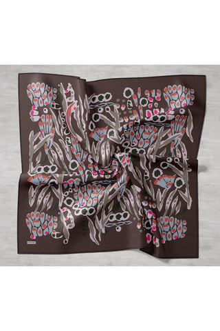 Twill İpek Mercan Eşarp Yeşil Kahve 90x90 - Twill İpek Eşarp - | Silk Home