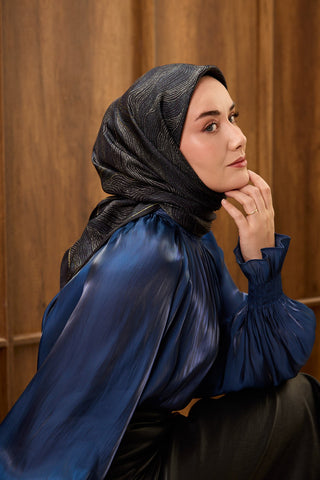 Twill İpek Minimal Eşarp Açık Siyah 90x90