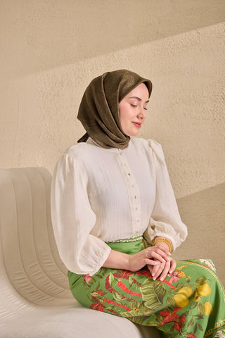 Twill İpek Minimal Eşarp Asker Yeşili 90x90