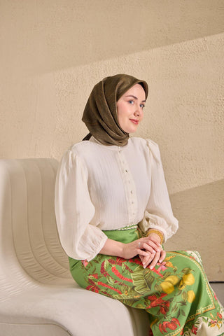 Twill İpek Minimal Eşarp Asker Yeşili 90x90