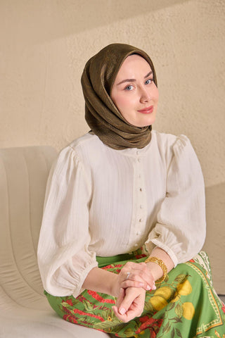 Twill İpek Minimal Eşarp Asker Yeşili 90x90