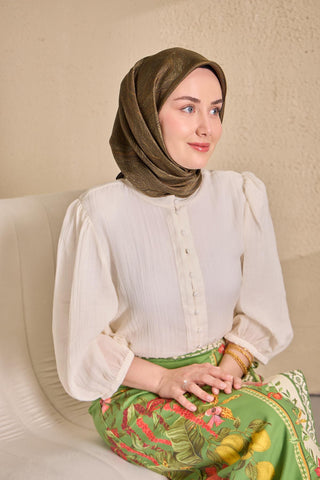 Twill İpek Minimal Eşarp Asker Yeşili 90x90