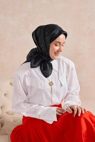 Twill İpek Minimal Eşarp Koyu Yeşil 90x90