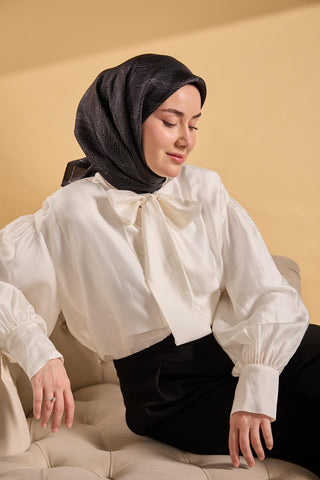 Twill İpek Minimal Eşarp Siyah 90x90