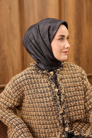 Twill İpek Minimal Eşarp Siyah 90x90 - Twill İpek Eşarp - | Silk Home
