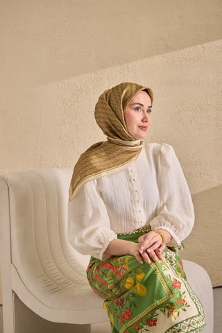 Twill İpek Mono Eşarp Bej 90x90 - Twill İpek Eşarp - | Silk Home