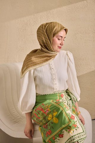 Twill İpek Mono Eşarp Bej 90x90 - Twill İpek Eşarp - | Silk Home