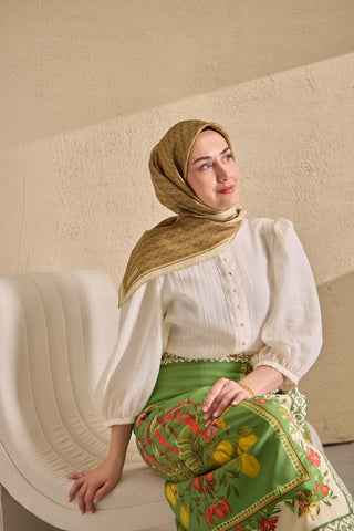 Twill İpek Mono Eşarp Bej 90x90 - Twill İpek Eşarp - | Silk Home