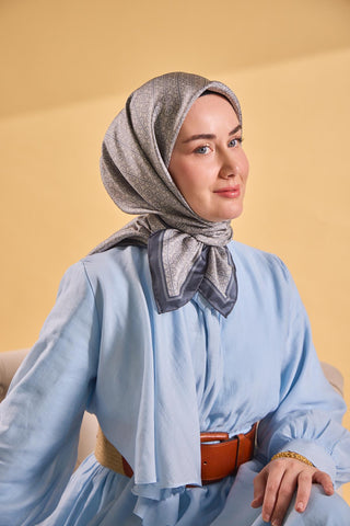 Twill İpek Mono Eşarp Mavi Gri 90x90 - Twill İpek Eşarp - | Silk Home