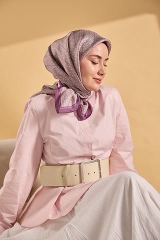 Twill İpek Mono Eşarp Mor 90x90 - Twill İpek Eşarp - | Silk Home