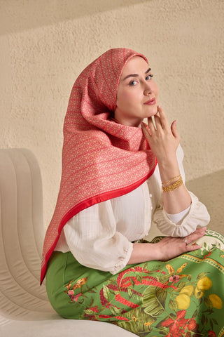 Twill İpek Mono Eşarp Narçiçeği 90x90 - Twill İpek Eşarp - | Silk Home