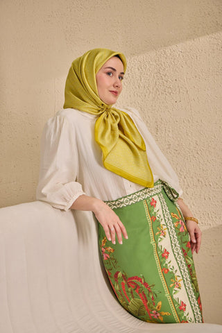 Twill İpek Mono Eşarp Sarı 90x90 - Twill İpek Eşarp - | Silk Home